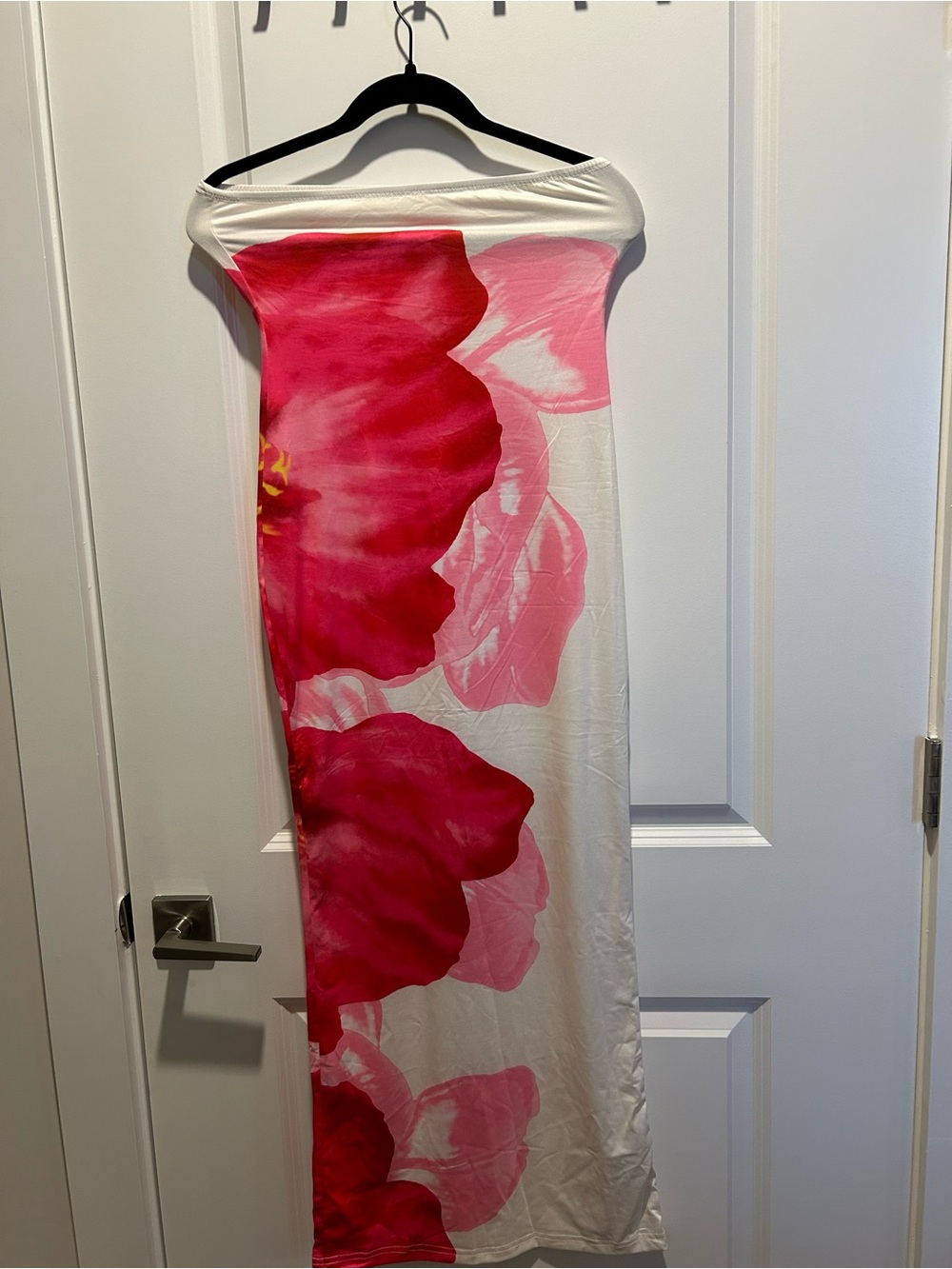 SHEIN White Maxi Dress with Hot Pink Floral Print